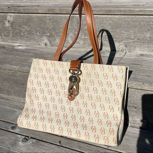 Dooney & Bourke ivory and brown monogram tote purse